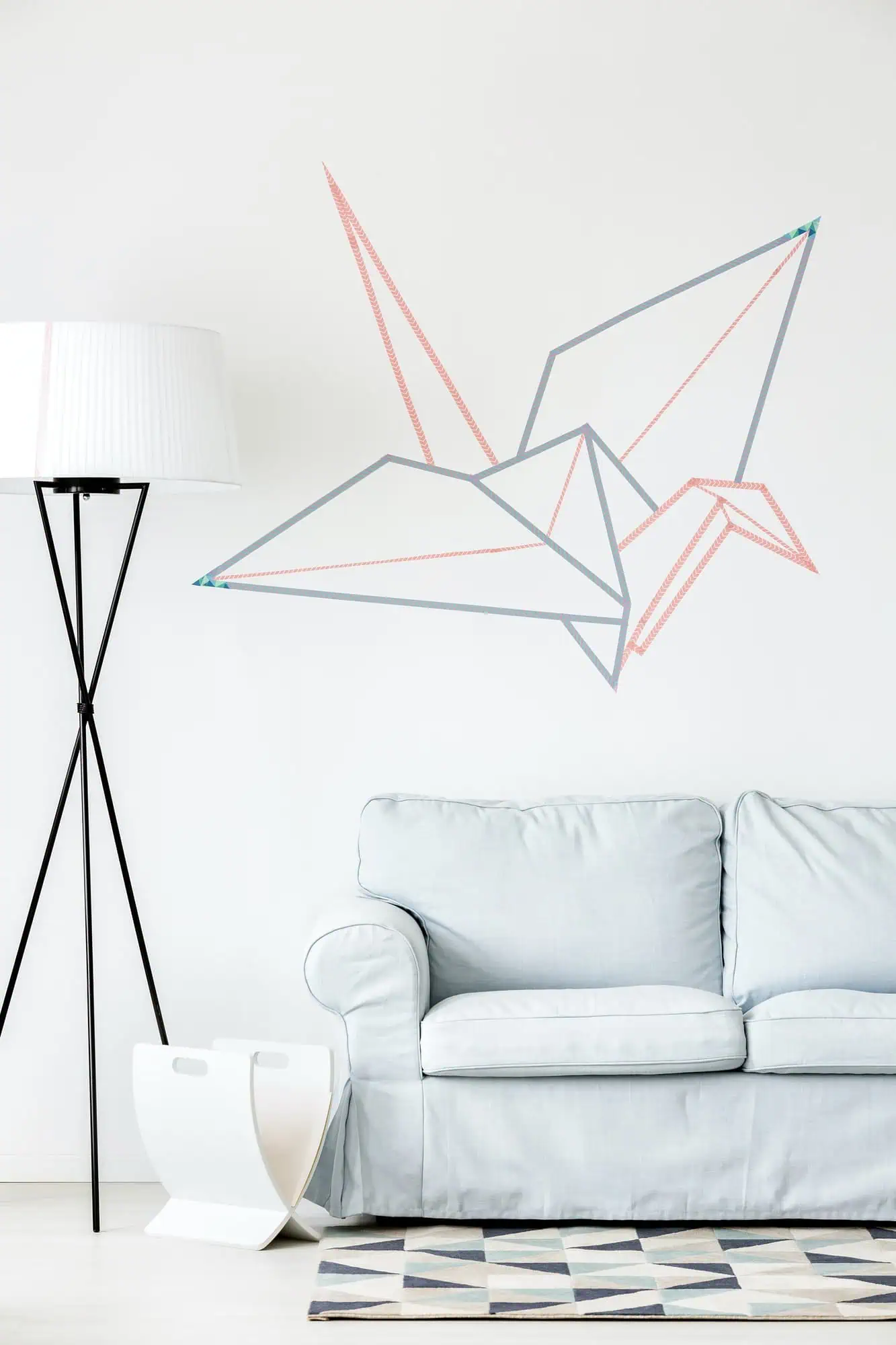 Origami crane wall art in modern interior design.
